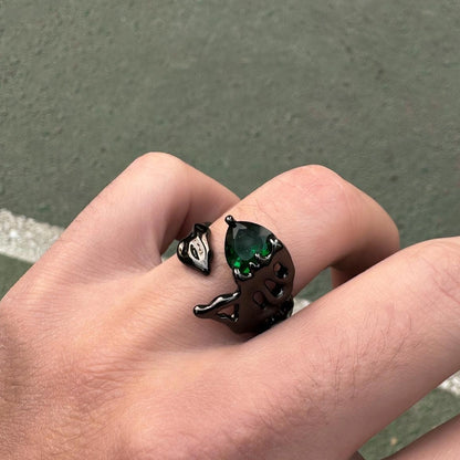 Accessories Vintage Art Deco Emerald Hollow Geometric Adjustable Ring