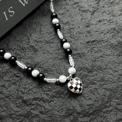 Accessories Vintage Beaded Grid Heart Pendant Necklace