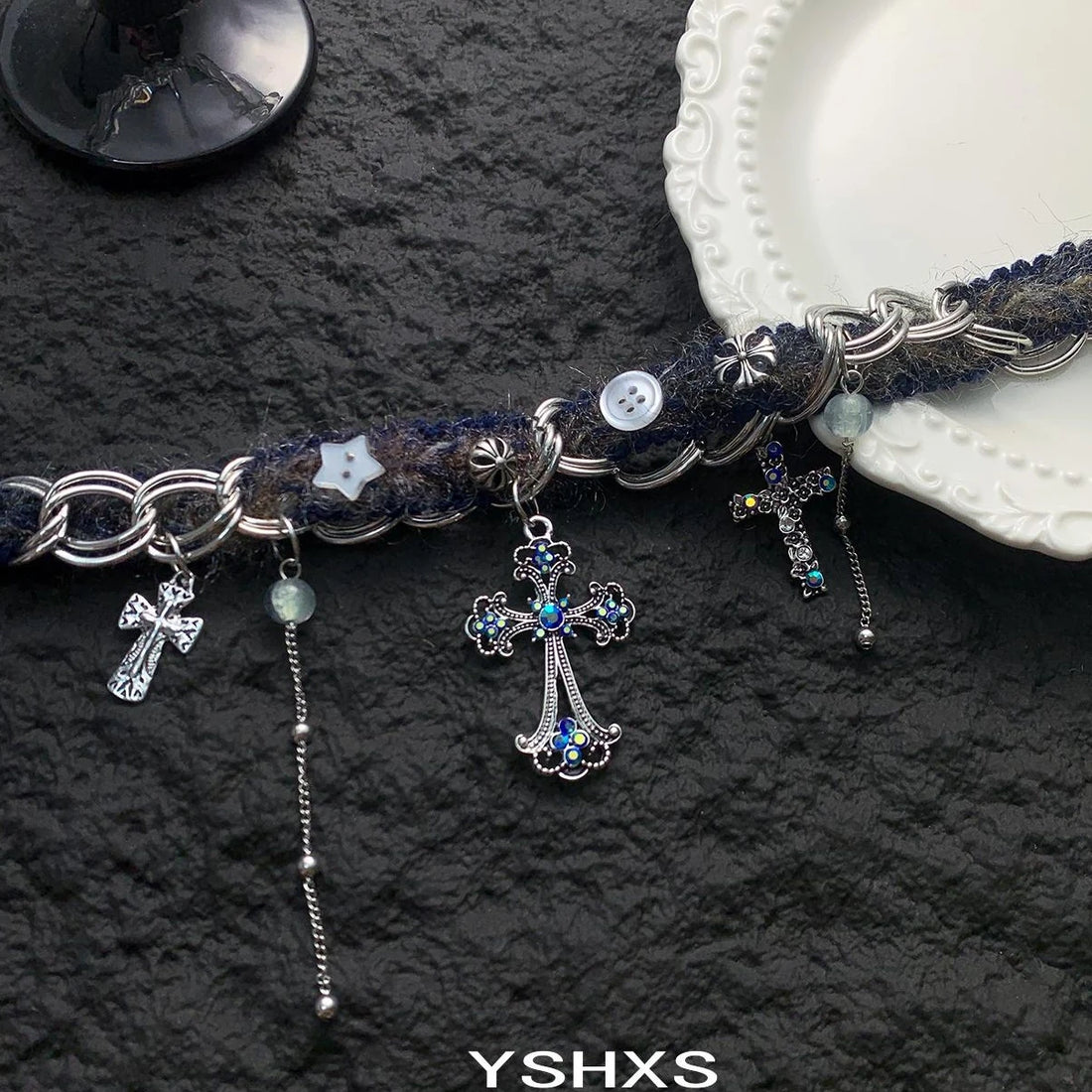 Accessories Vintage Blue Cross Choker Necklace