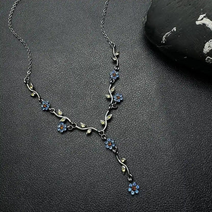 Vintage Blue Floral Pendant Necklace