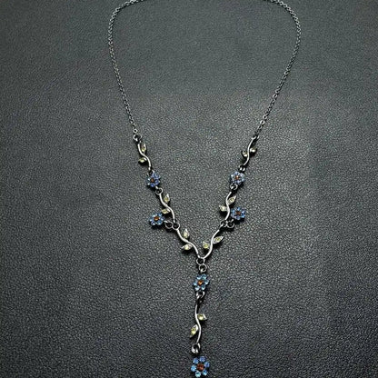 Vintage Blue Floral Pendant Necklace