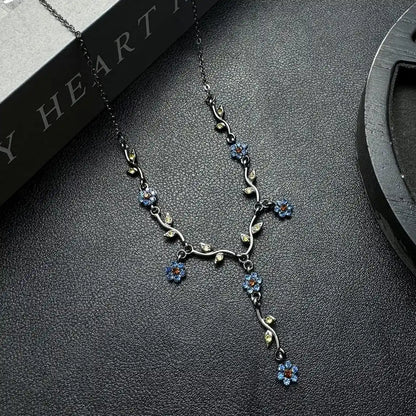Vintage Blue Floral Pendant Necklace