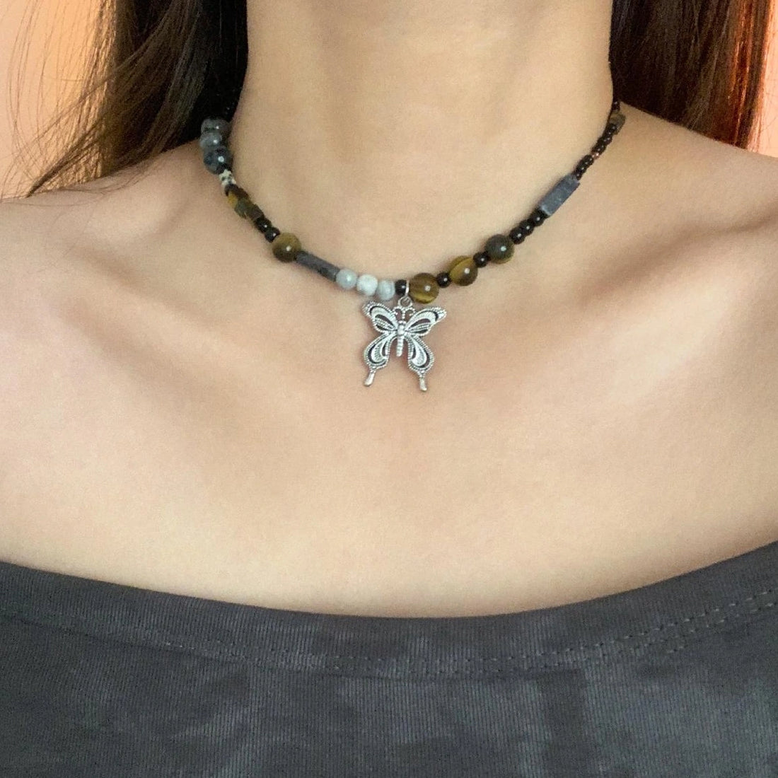 Vintage Butterfly Beaded Choker