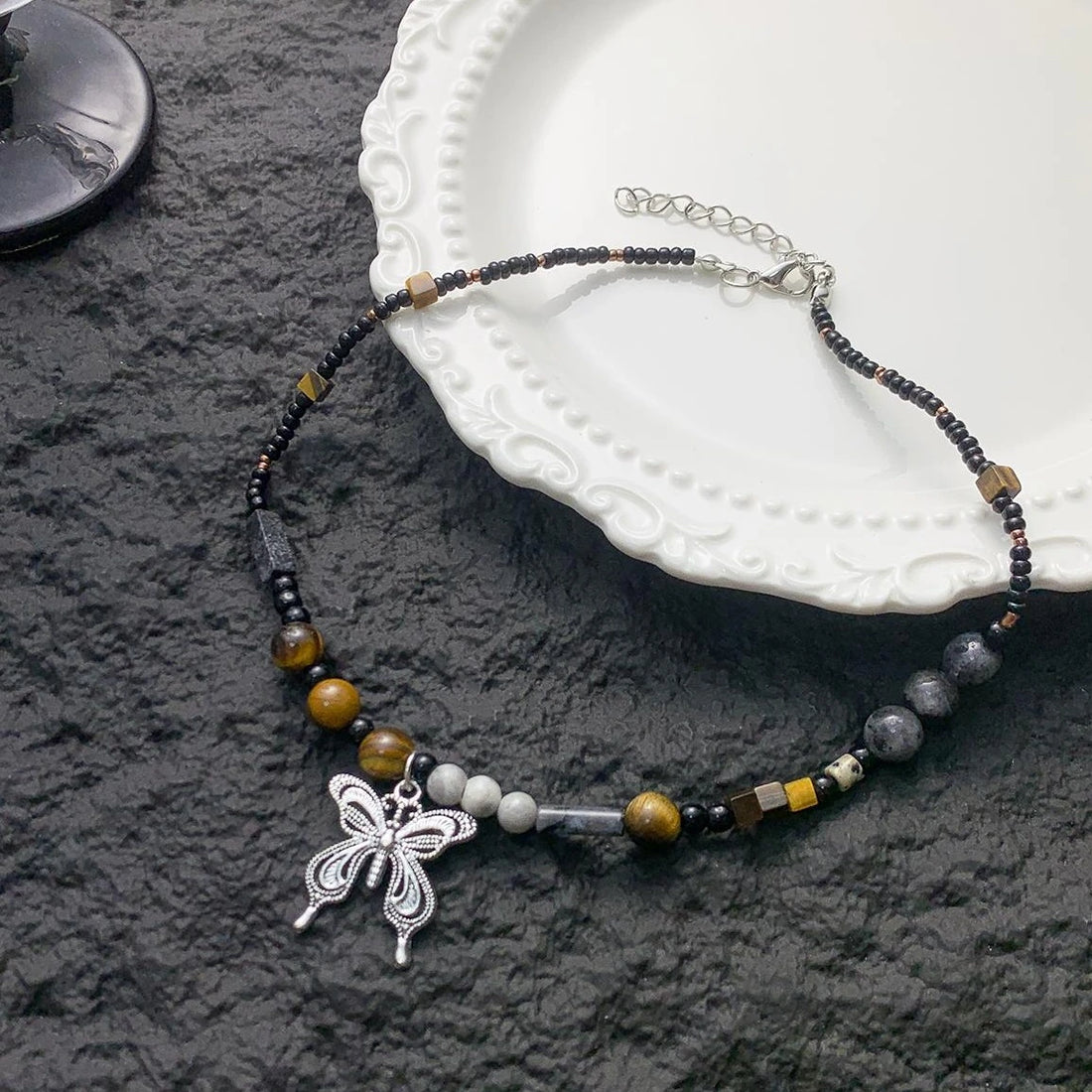 Vintage Butterfly Beaded Choker