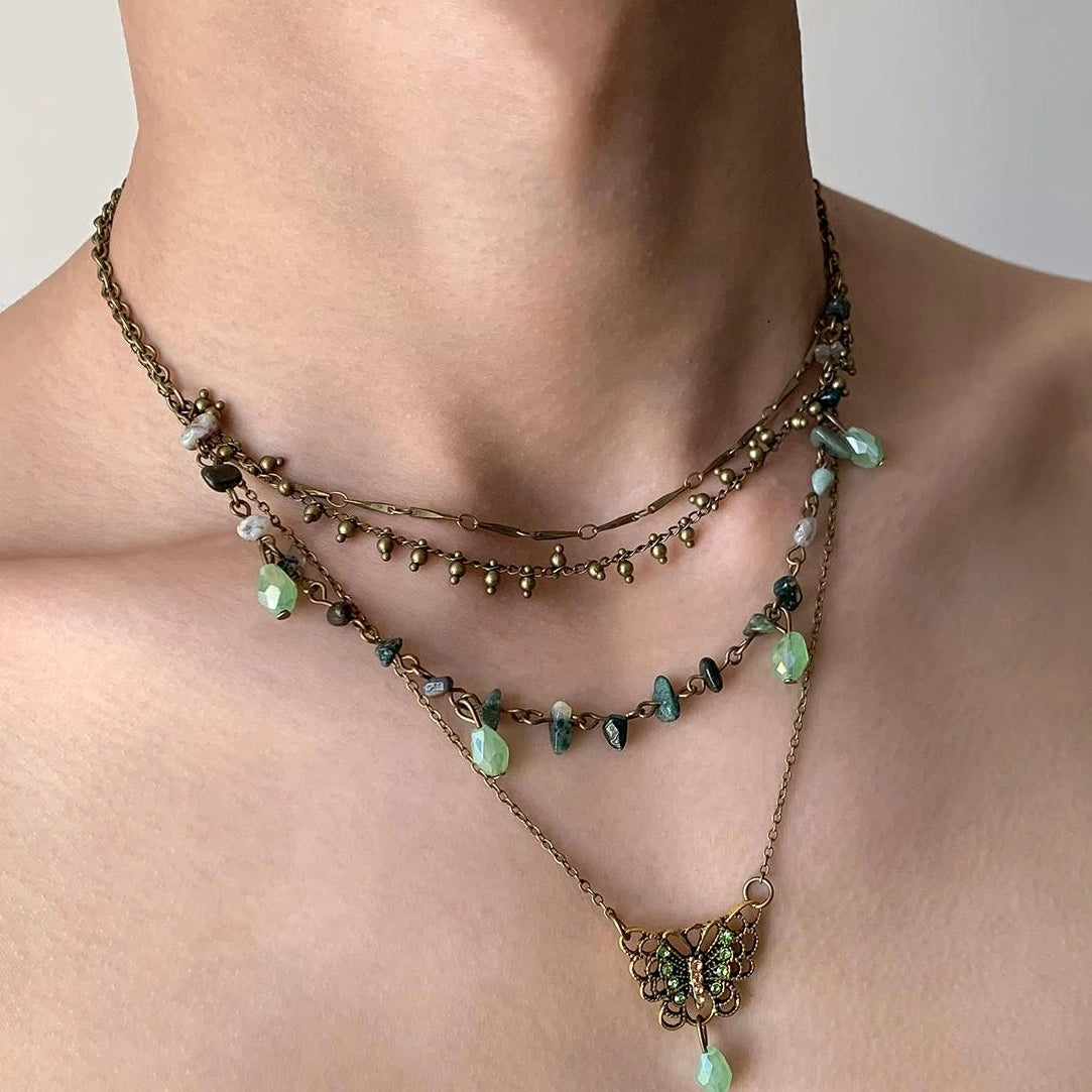 Accessories Vintage Butterfly Fringe Layered Beaded Choker
