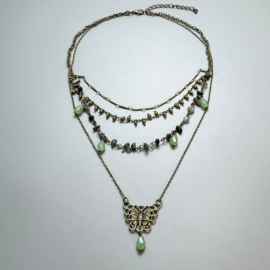 Accessories Vintage Butterfly Fringe Layered Beaded Choker