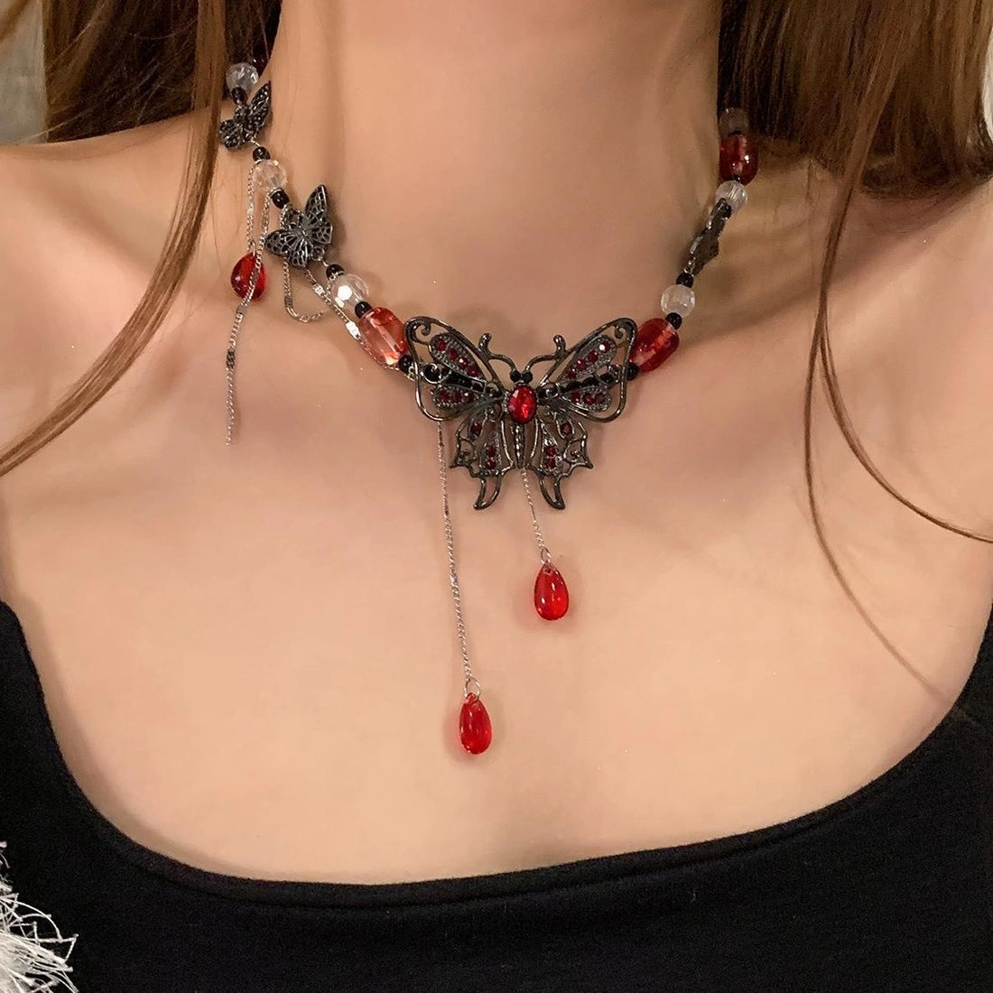 Accessories Vintage Butterfly Teardrop Choker Necklace