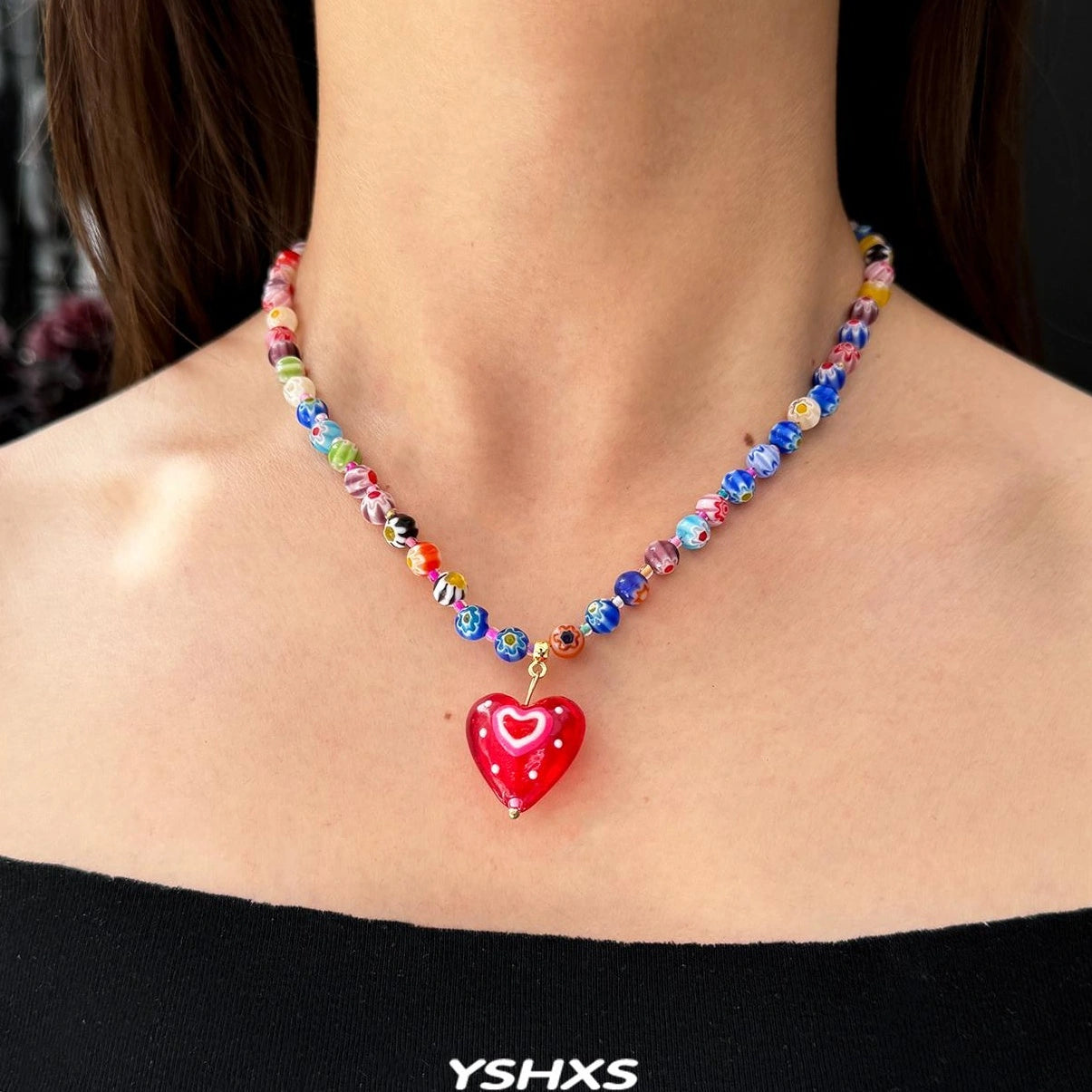 Accessories Vintage Candy Heart Beaded Choker
