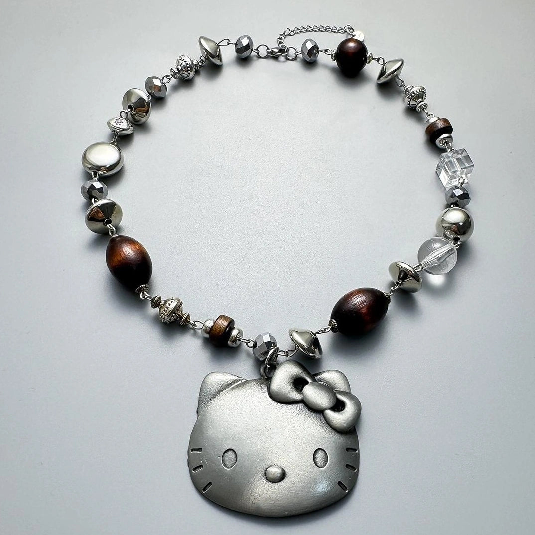 Accessories Vintage Cat Pendant Beaded Charm Necklace