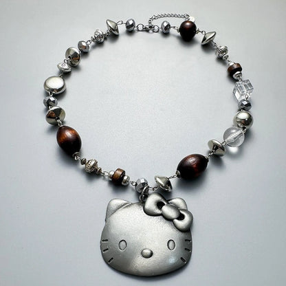 Accessories Vintage Cat Pendant Beaded Charm Necklace