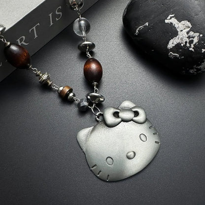 Accessories Vintage Cat Pendant Beaded Charm Necklace