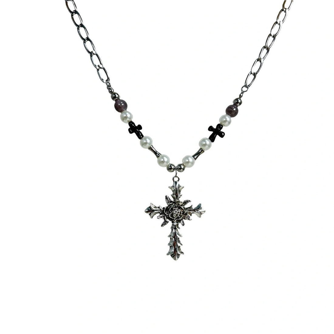 Accessories Vintage Cross Pearl Accent Choker Necklace