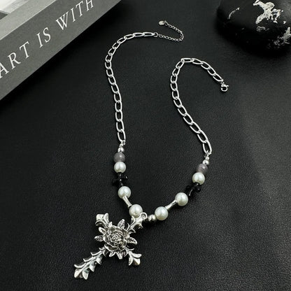 Accessories Vintage Cross Pearl Accent Choker Necklace