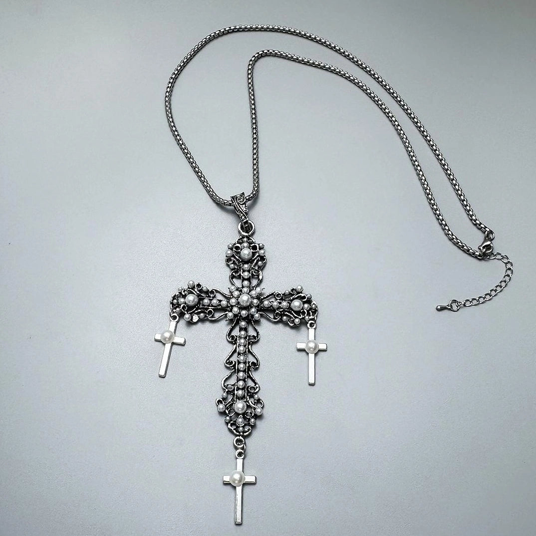Accessories Vintage Cross Pearl Necklace For Men