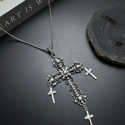 Accessories Vintage Cross Pearl Necklace For Men
