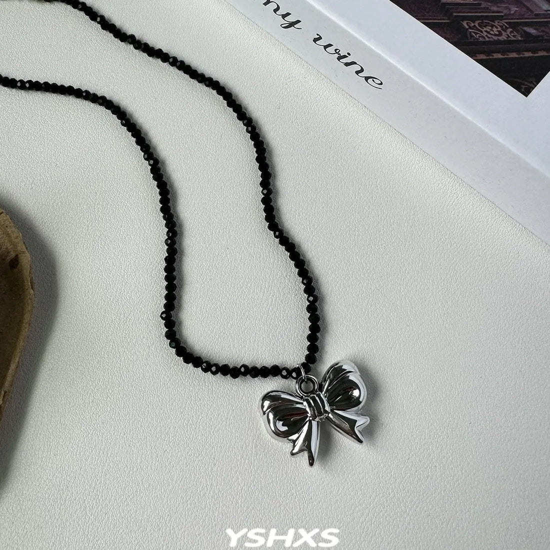 Accessories Vintage Crystal Beaded Bow Pendant Necklace