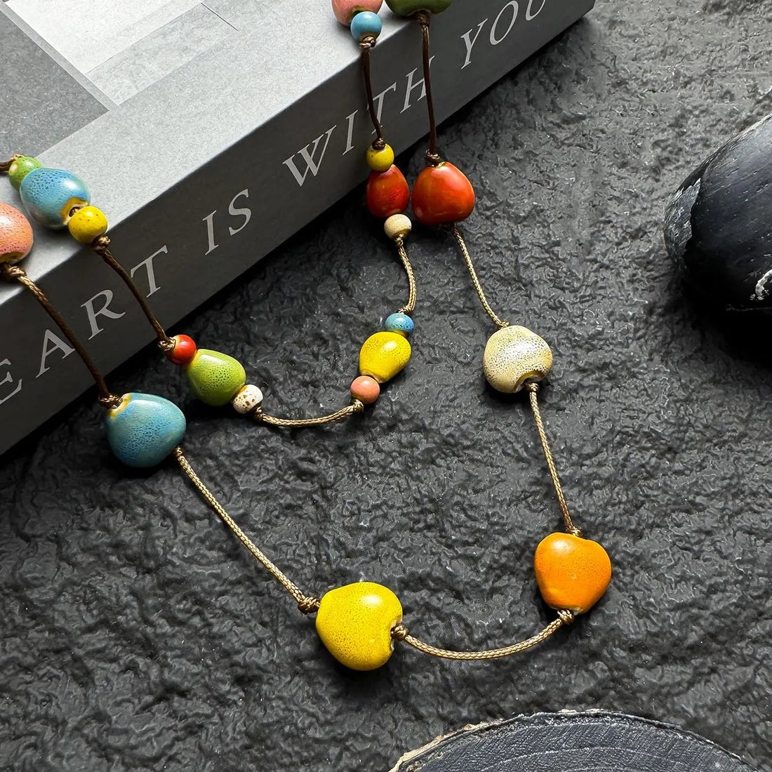 Accessories Vintage Ethnic Multicolor Ceramic Bead Choker Necklace