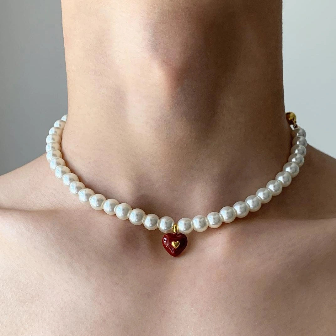 Accessories Vintage French Court Pearl Necklace With Heart Pendant