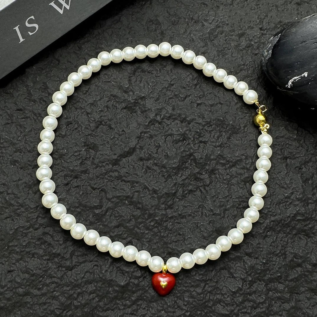 Accessories Vintage French Court Pearl Necklace With Heart Pendant