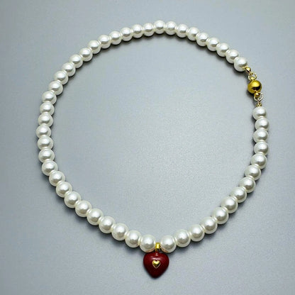 Accessories Vintage French Court Pearl Necklace With Heart Pendant