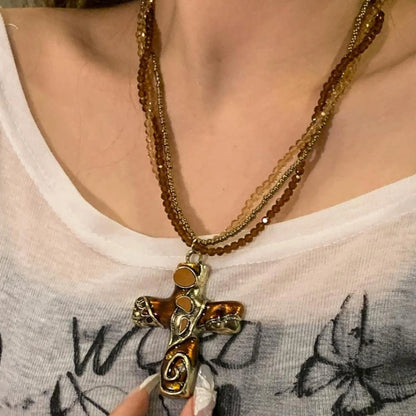 Accessories Vintage Gothic Layered Cross Pendant Necklace