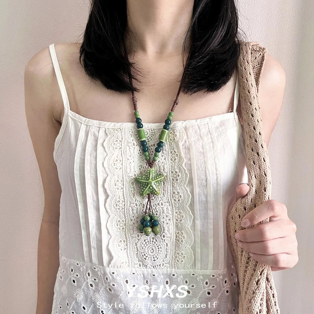 Accessories Vintage Green Star Beaded Ethnic Choker Necklace