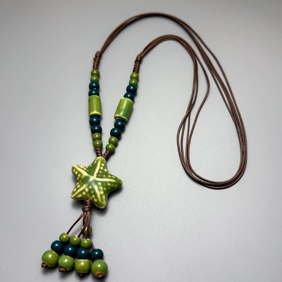 Accessories Vintage Green Star Beaded Ethnic Choker Necklace