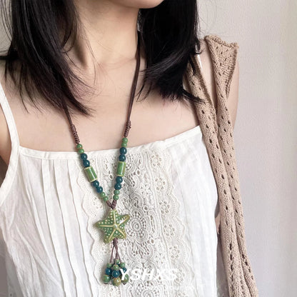 Accessories Vintage Green Star Beaded Ethnic Choker Necklace