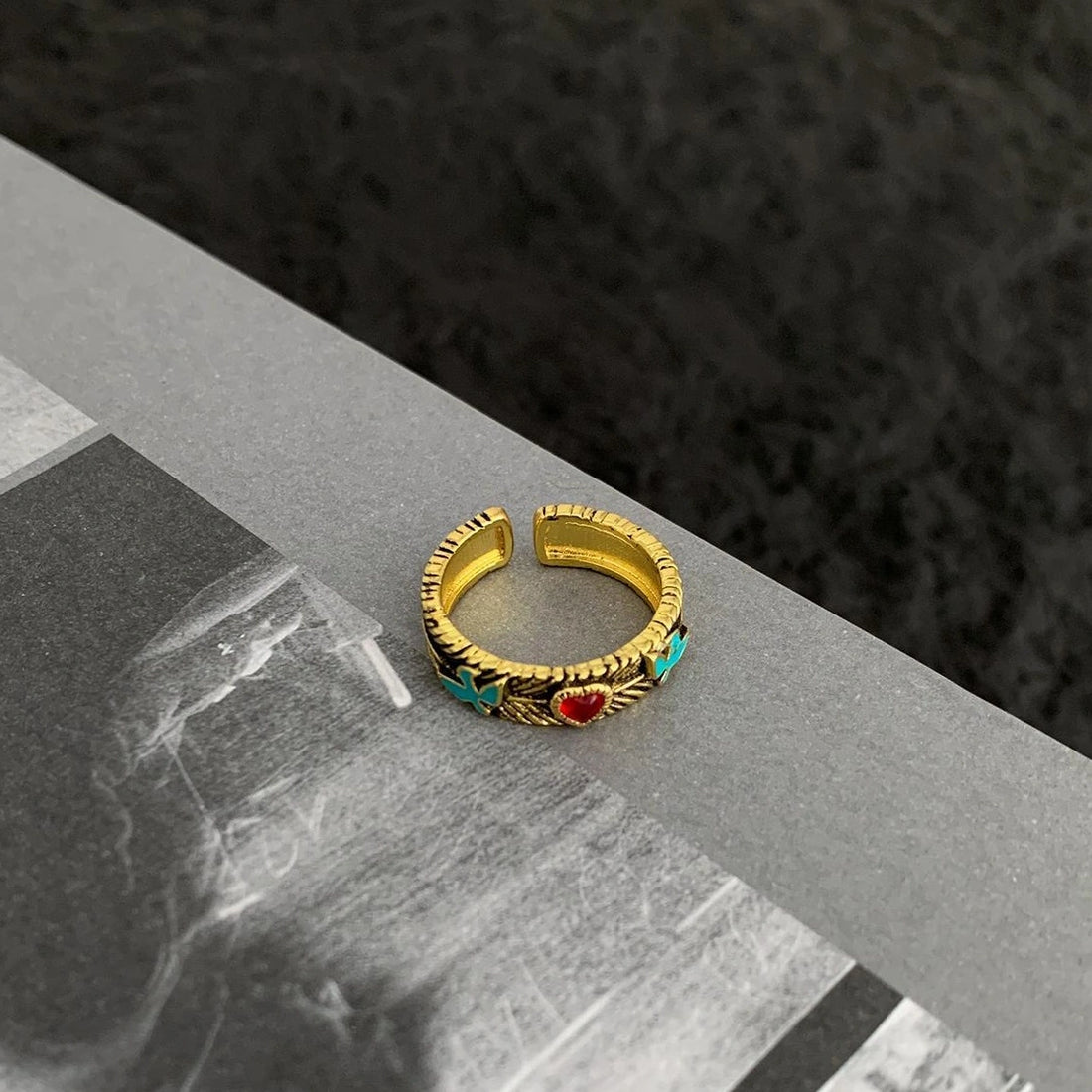 Accessories Vintage Heart Bird Antique Gold Ring