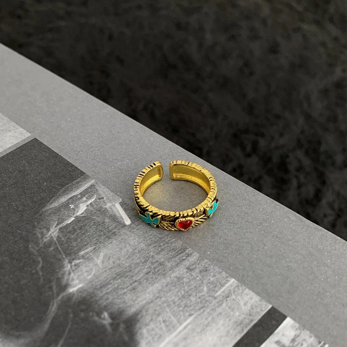 Accessories Vintage Heart Bird Antique Gold Ring