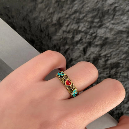 Accessories Vintage Heart Bird Antique Gold Ring