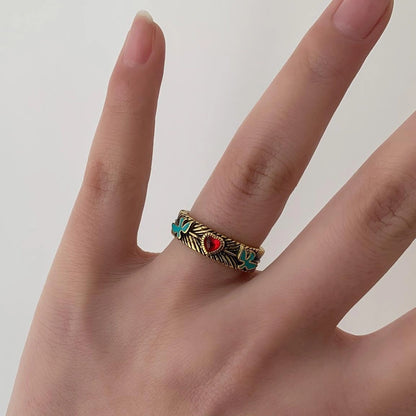 Accessories Vintage Heart Bird Antique Gold Ring