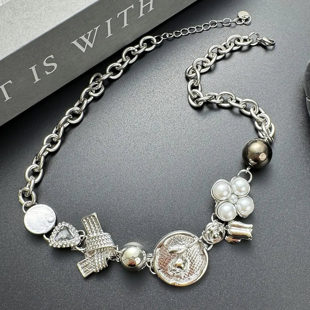 Accessories Vintage Industrial Metal Floral Link Necklace