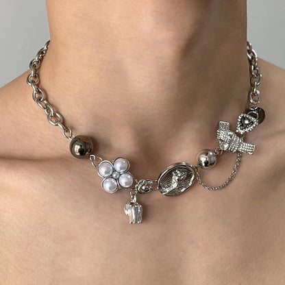 Accessories Vintage Industrial Metal Floral Link Necklace