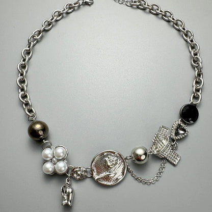 Accessories Vintage Industrial Metal Floral Link Necklace