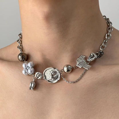 Accessories Vintage Industrial Metal Floral Link Necklace