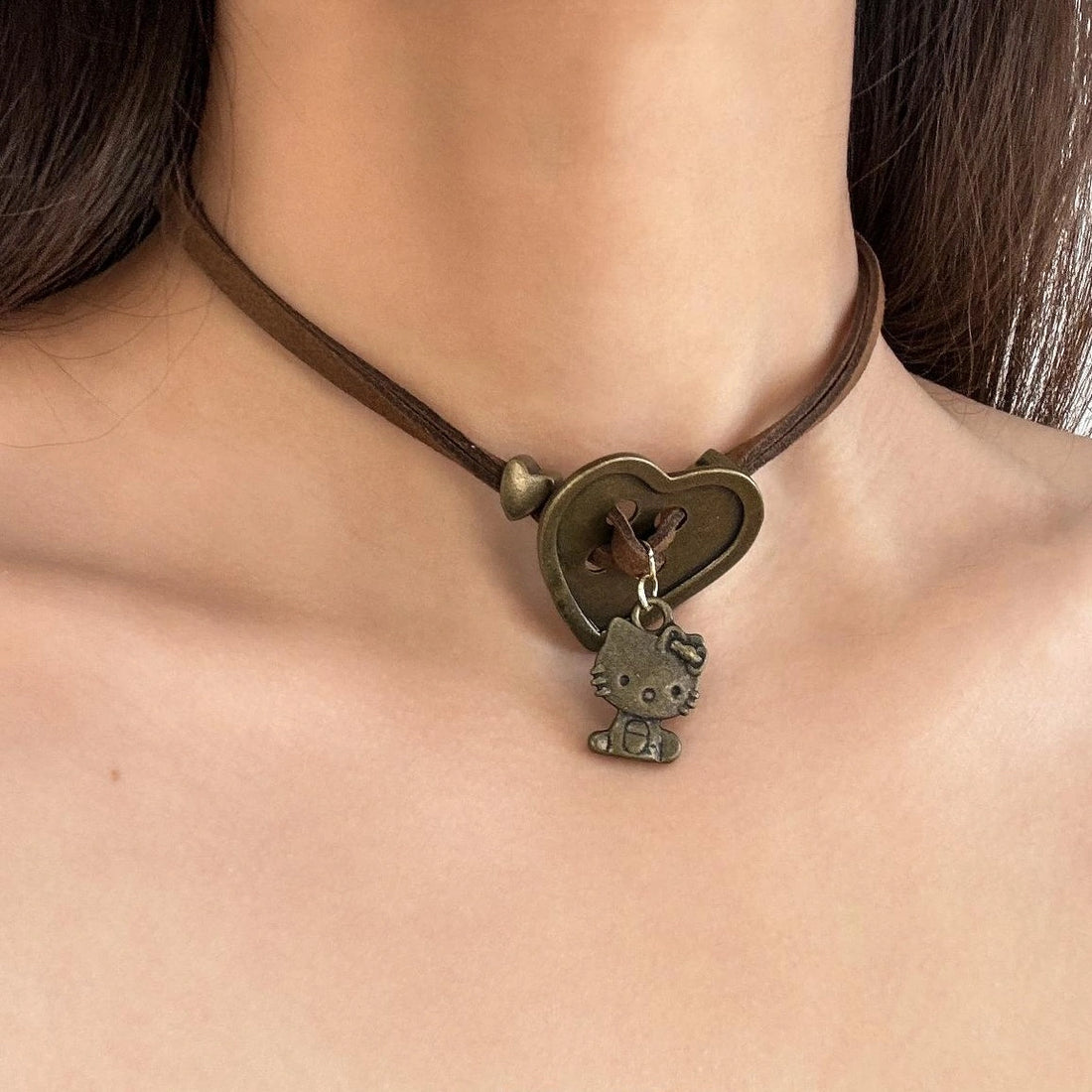 Accessories Vintage Kitten Locket Necklace With Heart Charm
