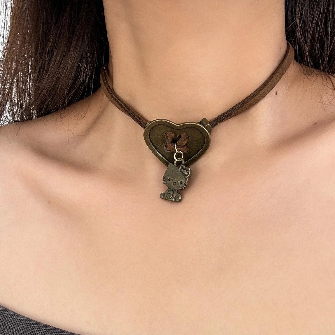 Accessories Vintage Kitten Locket Necklace With Heart Charm