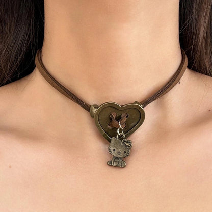 Accessories Vintage Kitten Locket Necklace With Heart Charm