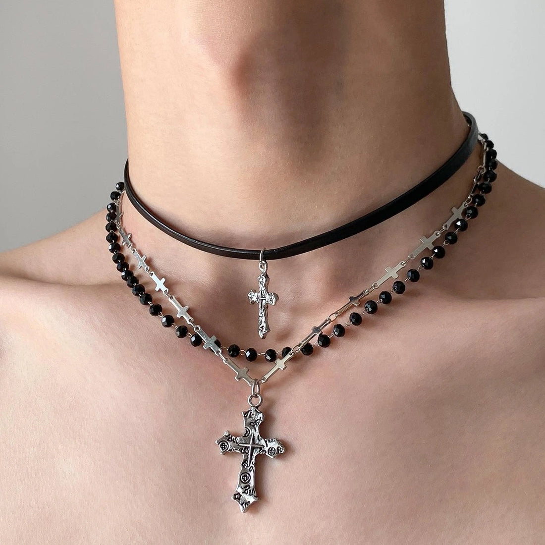 Accessories Vintage Layered Cross Bead Necklace
