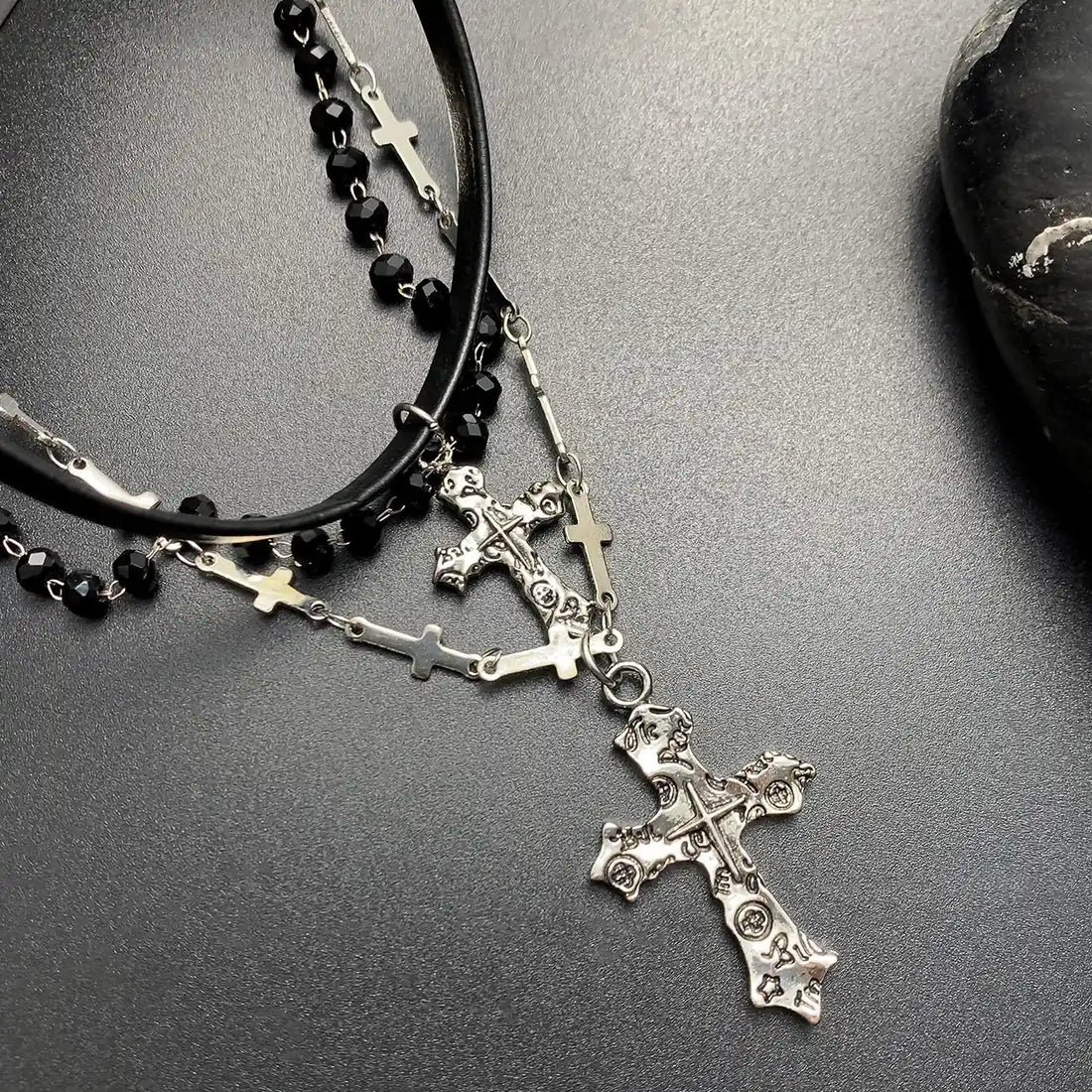 Accessories Vintage Layered Cross Bead Necklace
