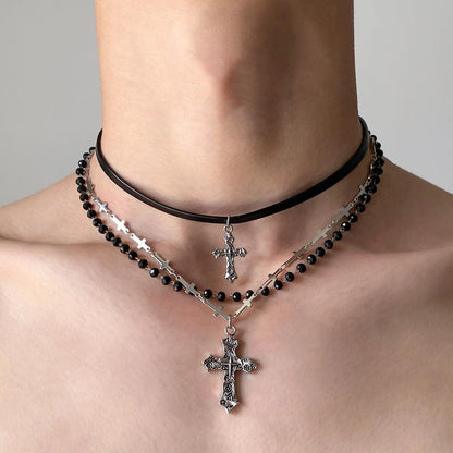 Accessories Vintage Layered Cross Bead Necklace