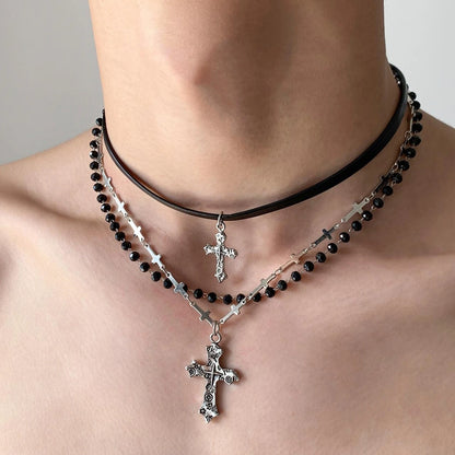 Accessories Vintage Layered Cross Bead Necklace