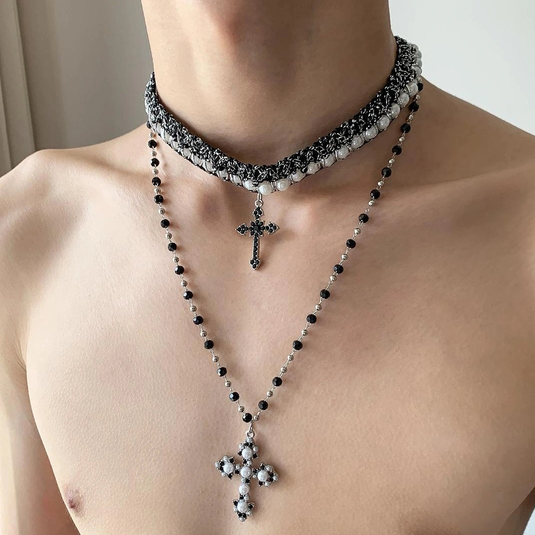 Accessories Vintage Layered Cross Beaded Choker Necklace