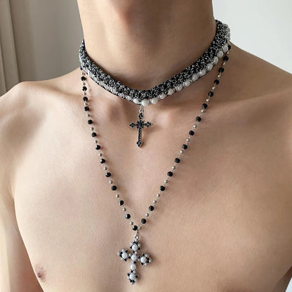 Accessories Vintage Layered Cross Beaded Choker Necklace