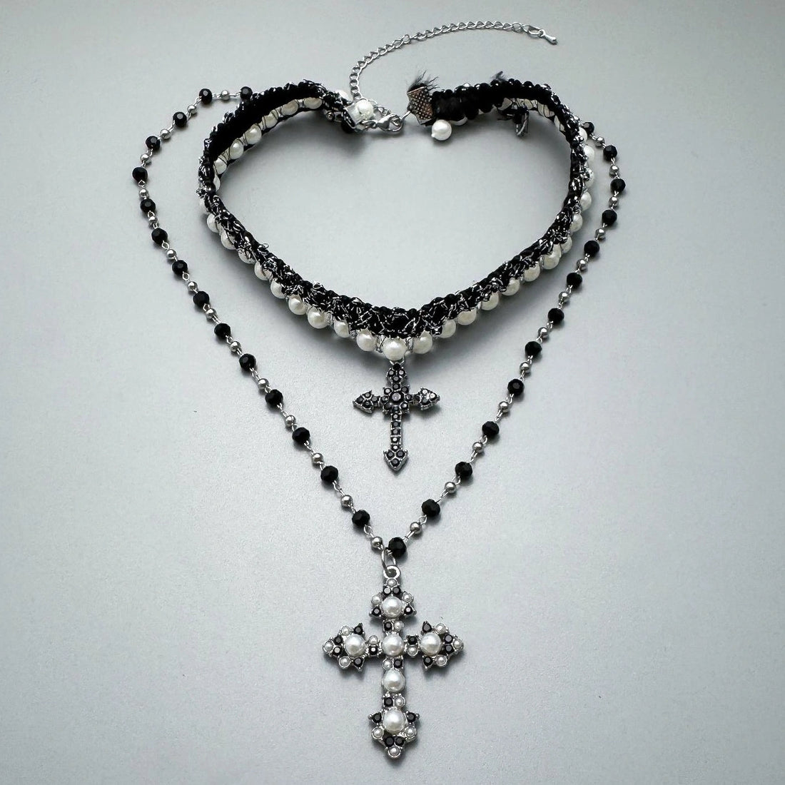 Accessories Vintage Layered Cross Beaded Choker Necklace