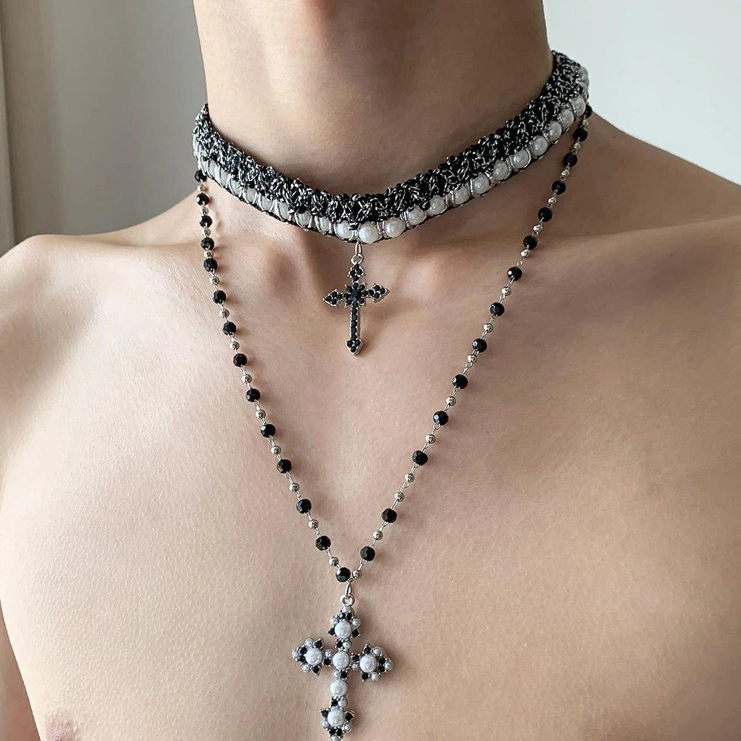 Accessories Vintage Layered Cross Beaded Choker Necklace