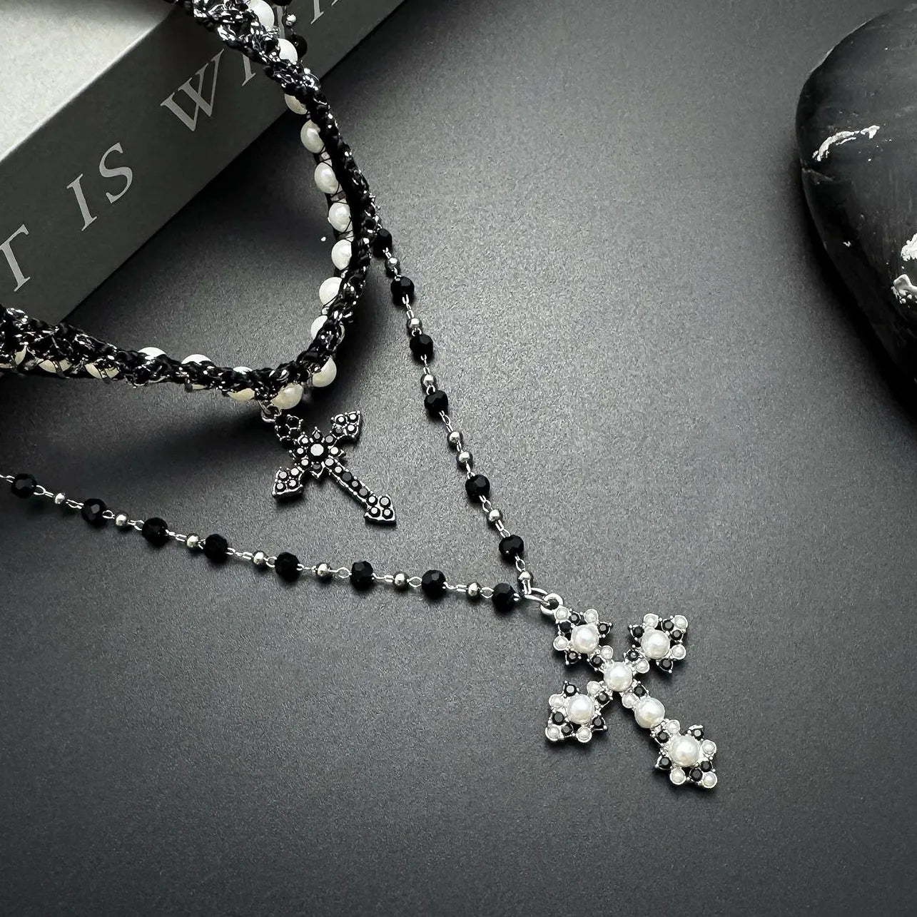 Accessories Vintage Layered Cross Beaded Choker Necklace
