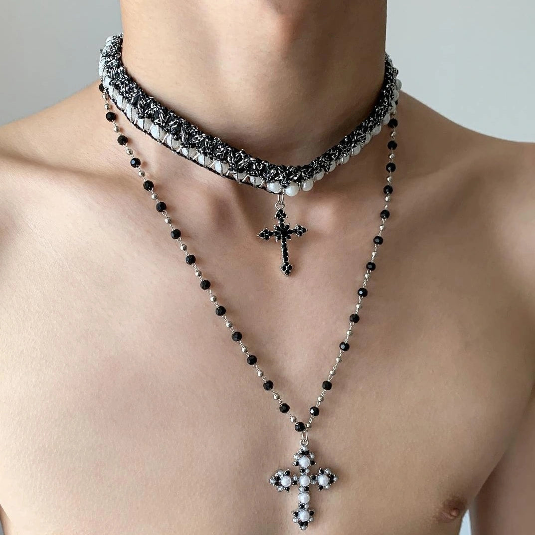 Accessories Vintage Layered Cross Beaded Choker Necklace