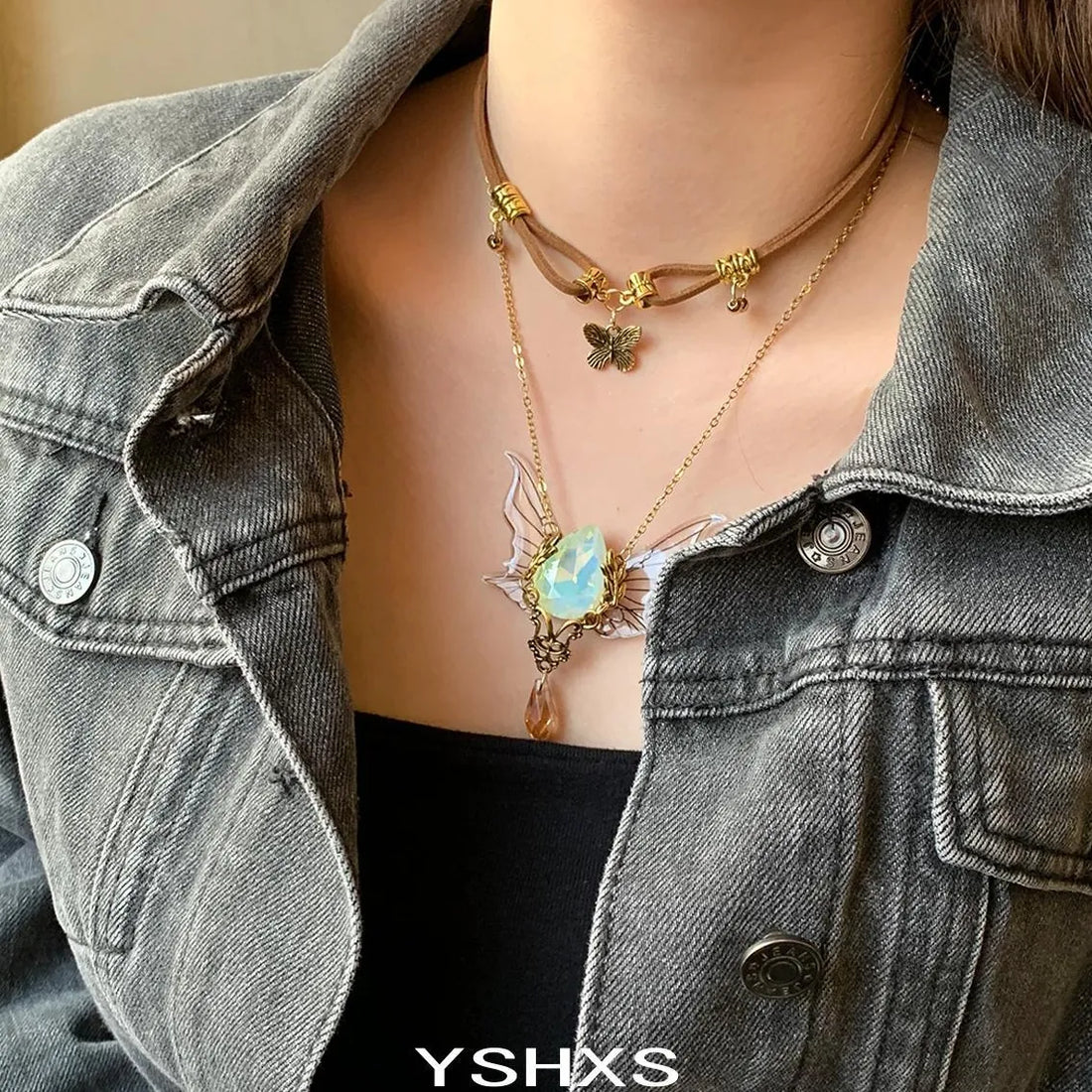 Accessories Vintage Layered Necklace With Heart Wing Pendant
